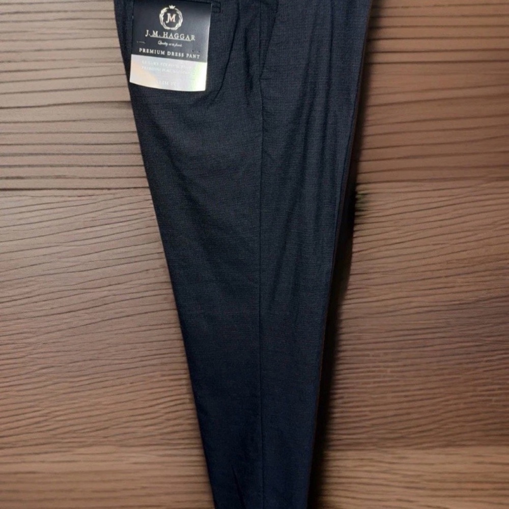 NWT Men’s J.M. Haggar 4-Way Stretch Dress Pants-Grid Charcoal Htr-Slim-36”x30” - Picture 8 of 8